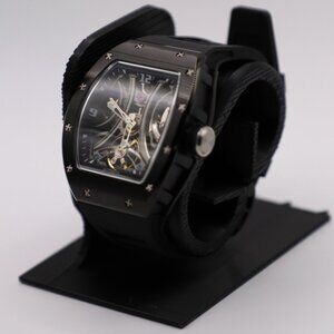 All-Black Skeleton Automatic Watch | Handmade 39mm Exhibition Timepiece | Sporty